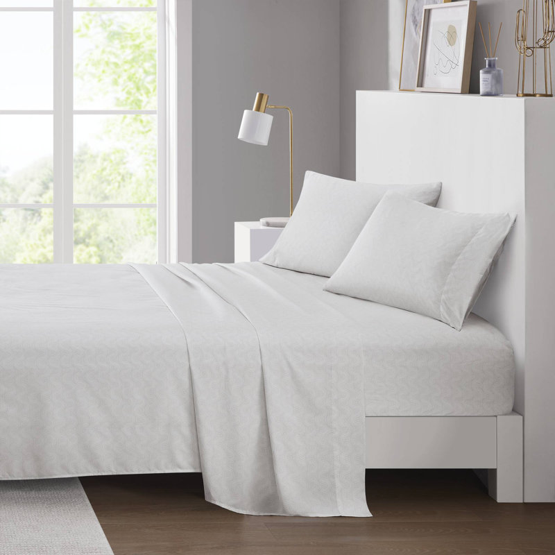 Ensemble de draps en microfibre 200TC, Ensemble de draps pour grand lit avec 2 taies d'or, Floral rosé