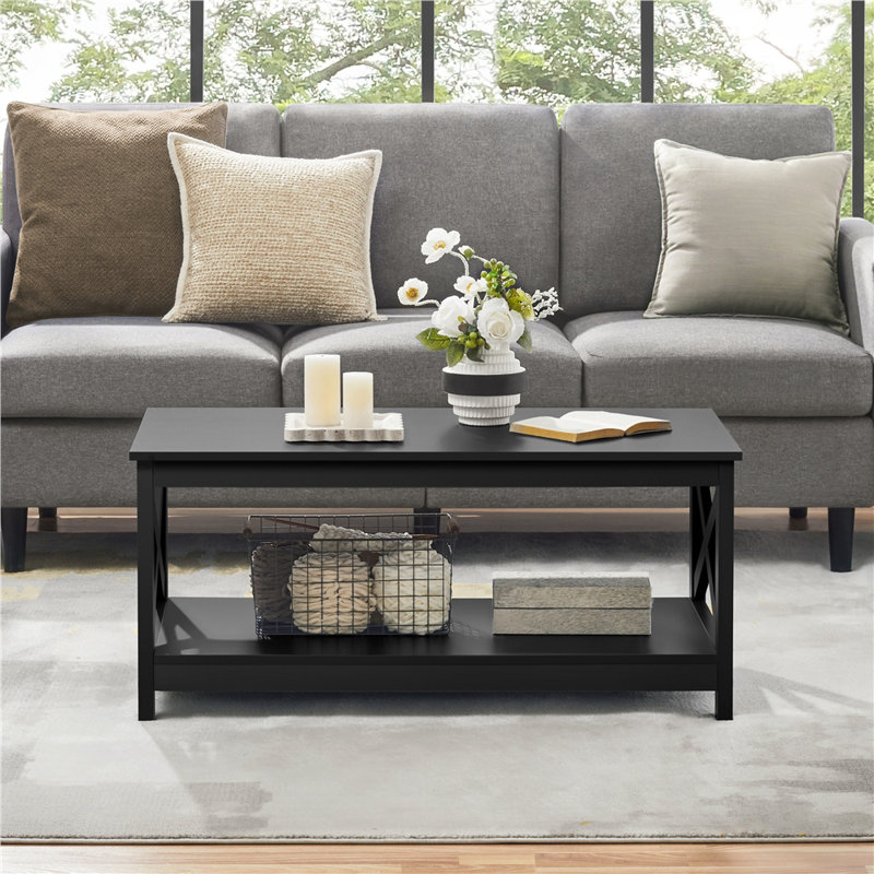 Avent 2-Tier Coffee Table with Storage Shelf, Black