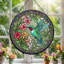 Panneau de vitrail en forme de colibri fleurs vitrail - H 7,8 H-42889686