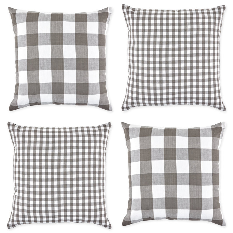 Gray and White Cotton Polyester Euro Gingham Check Pillowcase Set