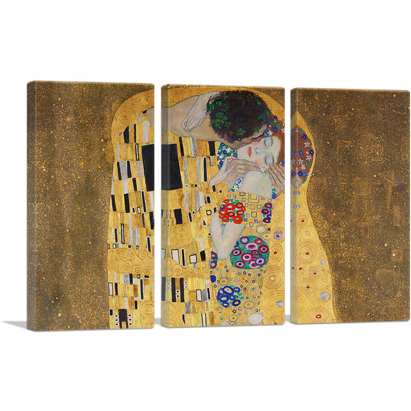 «The Kiss Détail 1907» par Gustav Klimt, reproduction sur toile tendue de 3 pièces, H 40 po x l 60 po x P 0,75 po