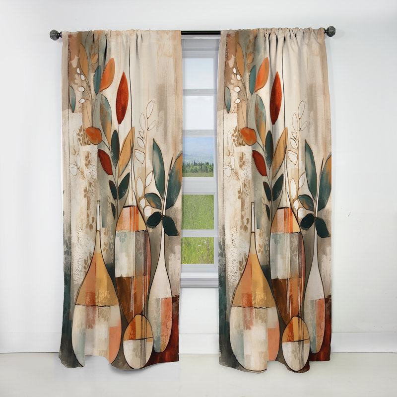 Green And Beige Channeling Bohemian Vibes - Boho Feather Blackout Geometric Curtain - 1 Panel, 52" W x 120" L