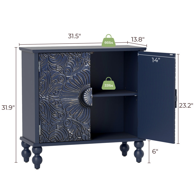 Buffet 31,5 po avec pieds en bois massif, Bleu