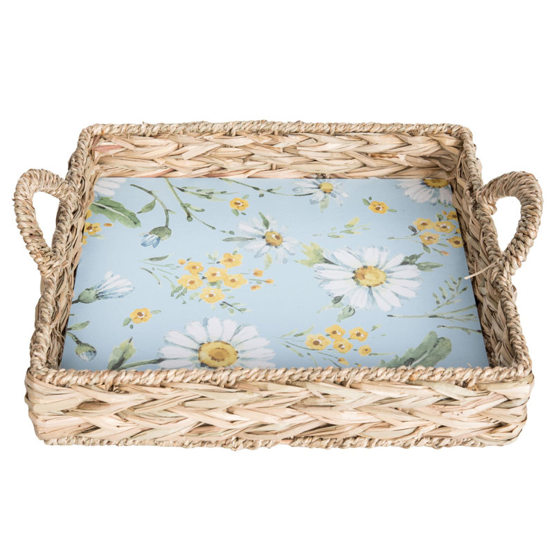  Plateau en panneau de fibres à densité moyenne tissé avec motif de marguerites