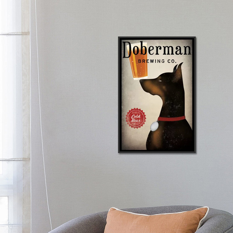 « doberman infuser co. », impression sur toile tendue, Toile encadrée noire, L 18 po x H 26 po x P 1,5 po, Pas de tapis