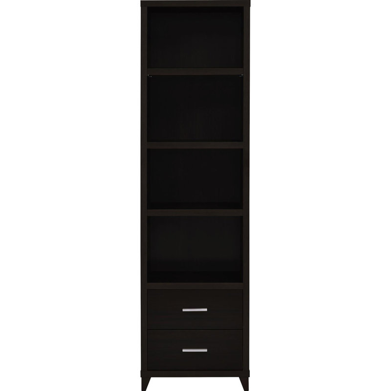 Tour média contemporaine avec tablettes et tiroirs dans une armoire cappuccino - Rangement fonctionnel élégant