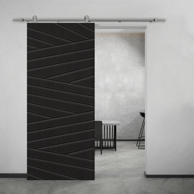 Panelled Manufactured Wood and Metal Barn Door with Installation Hardware Kit