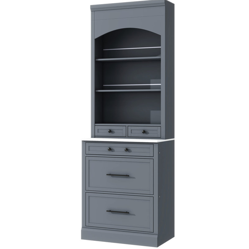 83.7Inch Tall Kitchen With Faux Marble, 5 Drawers And Adjustable Shelf, Gray Space Saving Cabinet For Pantry Marble Countertop, Tall, Shelf Organized