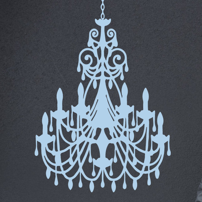 Décalcomanie murale lustre ornée, Bleu poudré, H 48 po x l 31 po x P 0,01 po