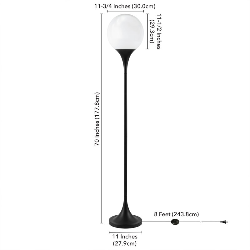 Calan Mahdi Torchiere Floor Lamp with Glass Shade, Black
