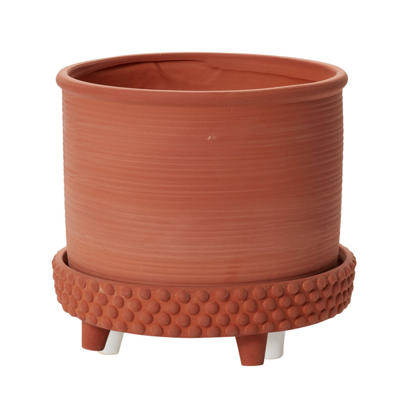 L Round Footed Terracotta "Samara" Planter Pot, 11'' H x 12.5'' W x 12.5'' D, Orange