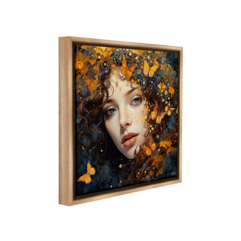 " Woman With Monarch Butterflies Floater Frame " by RB, 25" H x 25" W, Montalcino Elm Floater Frame