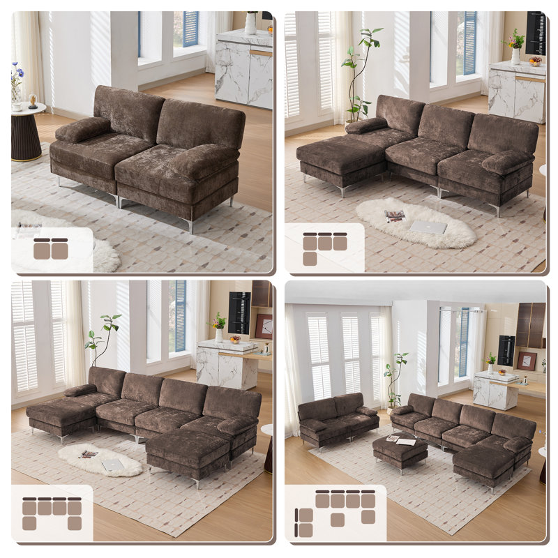Tennielle 123.62" W 6-Seater U-Shaped Modular Sectional, Brown