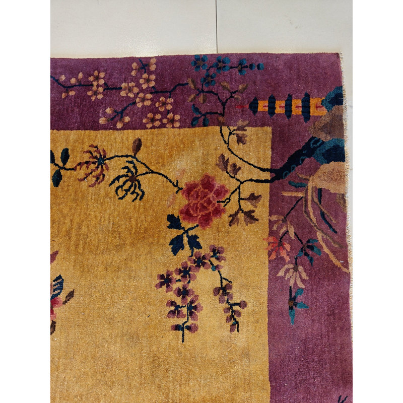 Smaller Size Wool Pile Antique Chinese Art Deco Area Rug