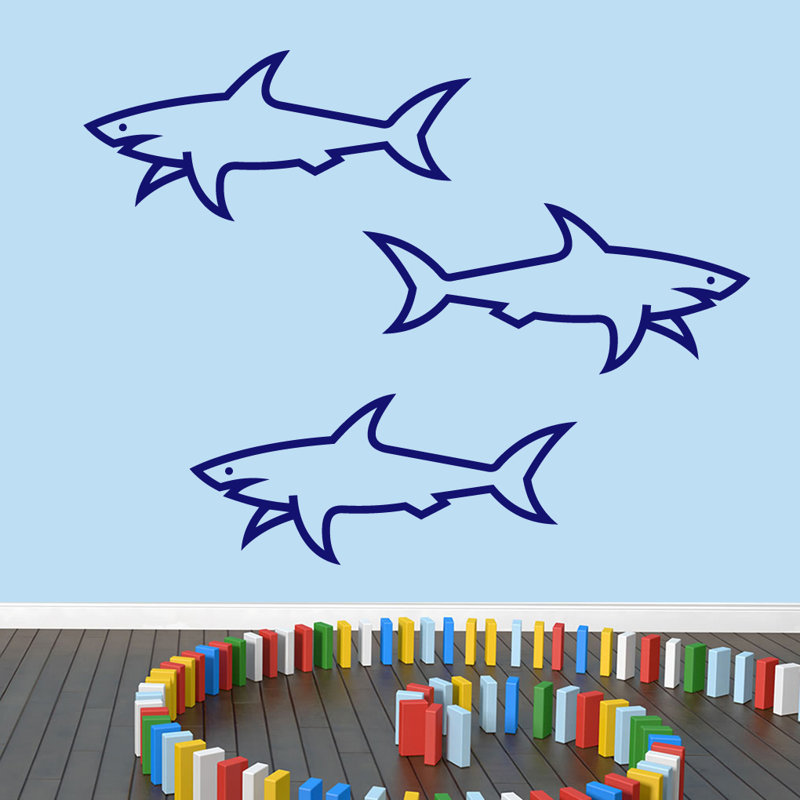 Ensemble de 3 décalcomanies murales requins, Bleu marine