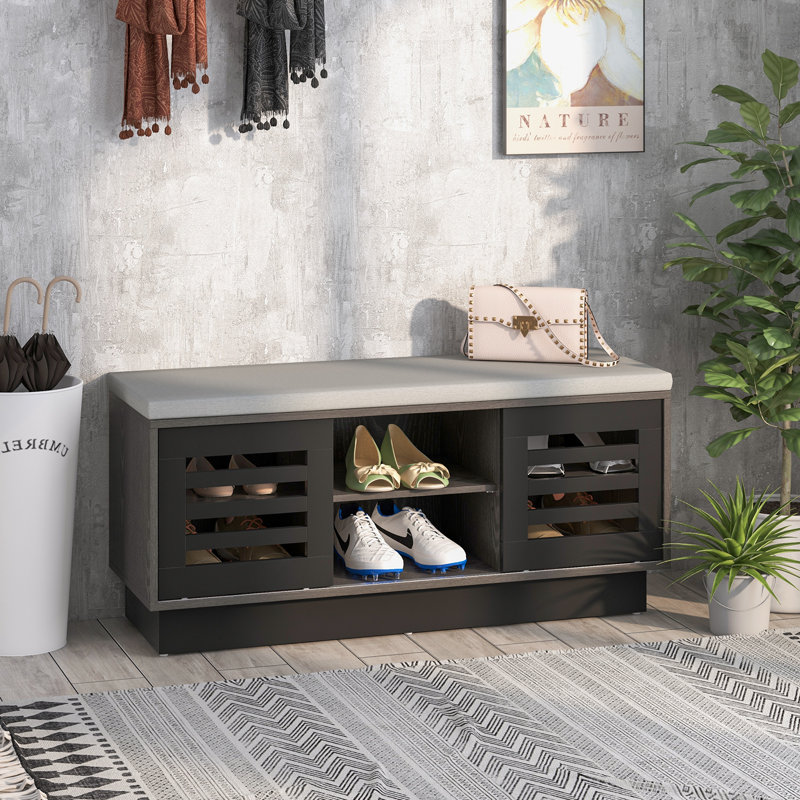 Upholstered Storage Bench, Grey