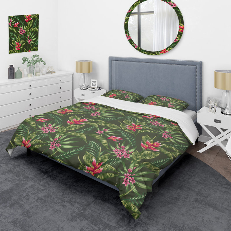 Ensemble de housse de couette en microfibre rose / vert 3 pièces