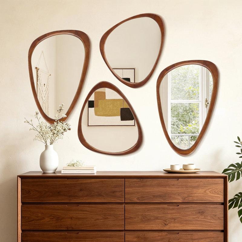 Asymmetrical Wood Framed Accent Wall Mirror, 24" x 19", Brown