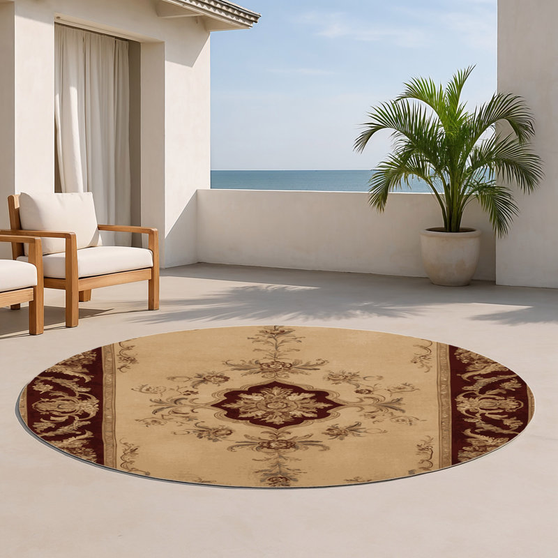 Tapis d'intérieur et d'extérieur brun français, Rond 5 pi