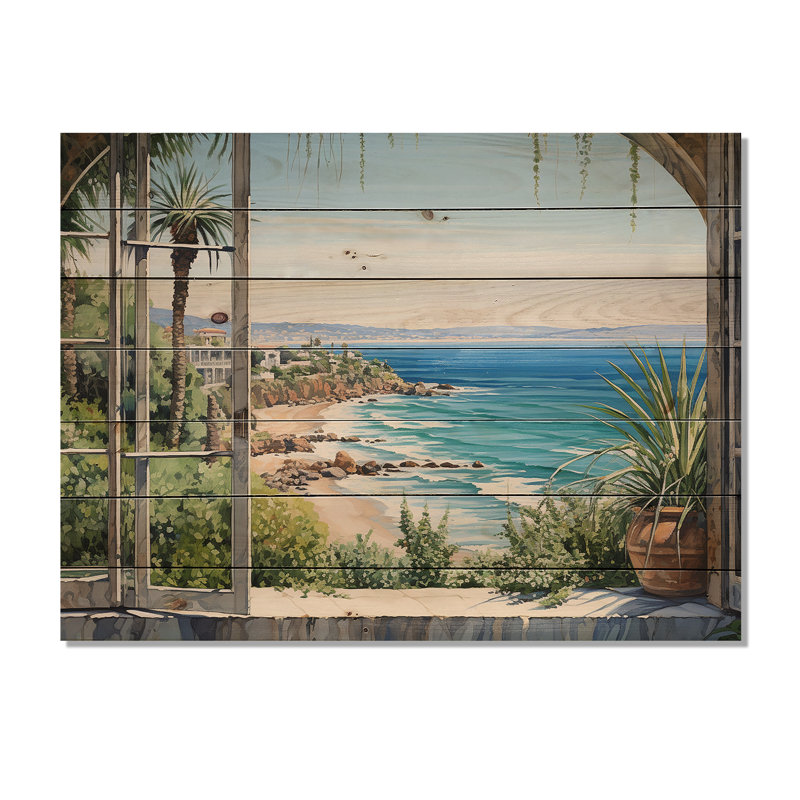 Seaside Tropical View I - Fenêtres côtières sur bois, H 10 po x l 20 po x P 0,78 po