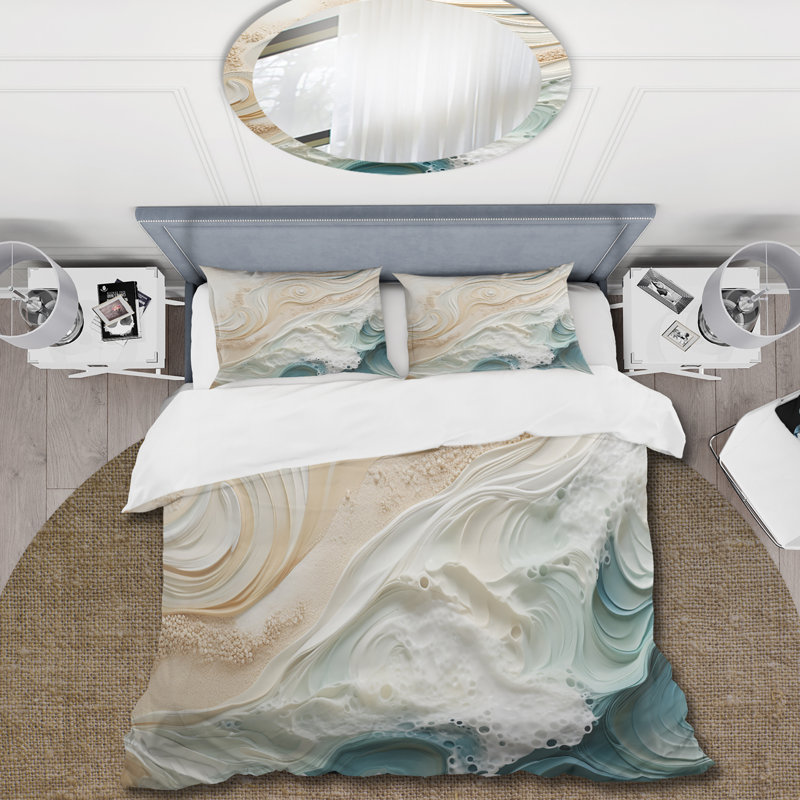 Beige sable vue aérienne IV - Ensemble de housse de couette de plage - Microfibre de polyester