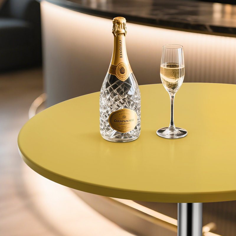 Bistro Pub Table Round Adjustable Height Bar Cocktail Table Swivel Dining Table with Chrome Base, Yellow