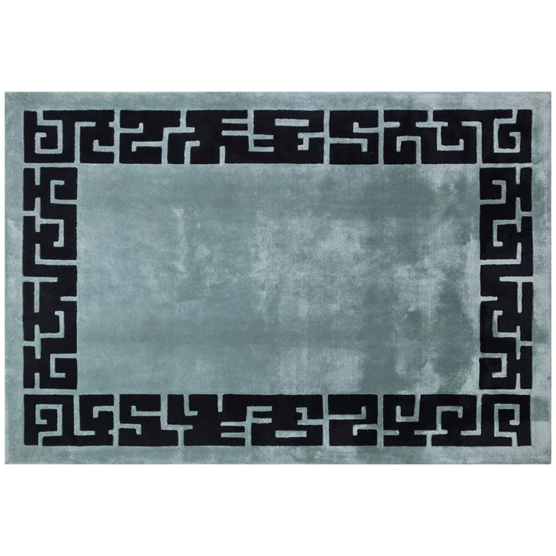 Tapis vert touffeté à motif géométrique spécial en viscose tissé à la machine, Rectangle 2 pi 11 po x 4 pi 11 po