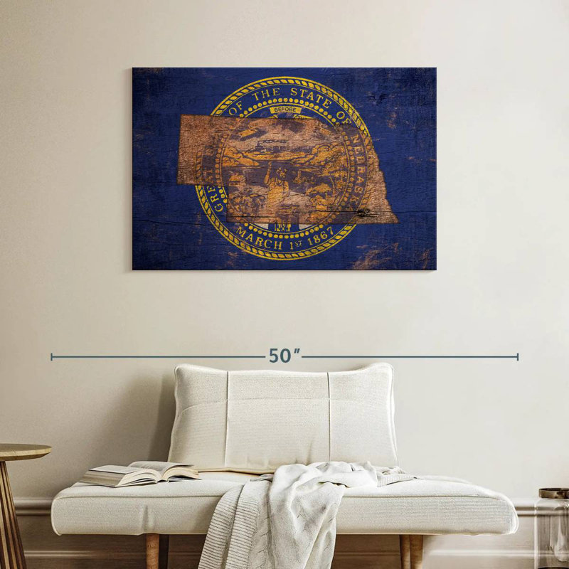 Borges State Map Over Nebraska Flag, 26" H x 39" W