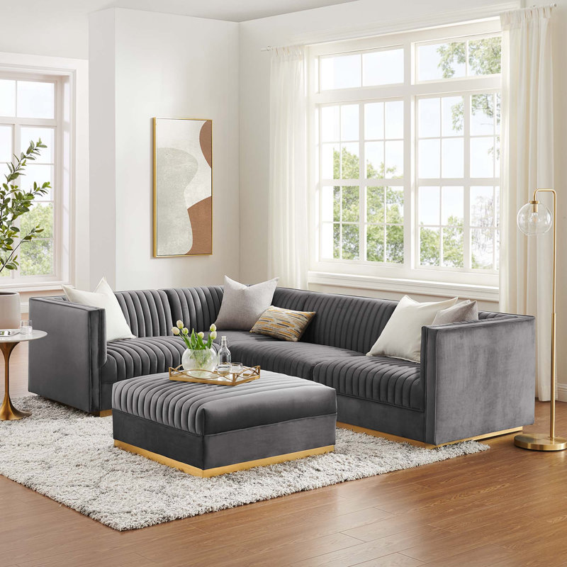 Canapé modulaire 4 pièces Sanguine Channel, Grey 100% Linen, Face à la gauche