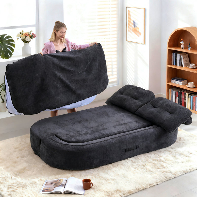 Canapé-lit moderne avec 2 coussins, canapé-lit convertible en tissu de chenille et rembourré de mousse, aucun assemblage requis, le coussin convertible se déplie en courtepointe, matelas pliant pour le salon et la salle de jeux