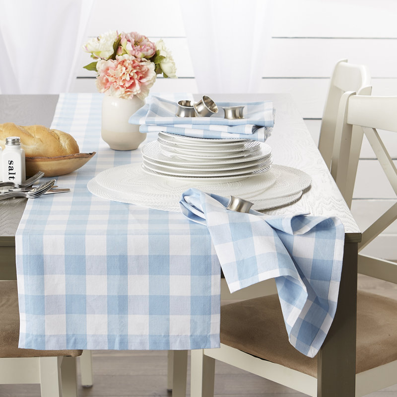 Wolsingham Gingham 100% Cotton Square Tablecloth, 120" x 60" W, Light Blue