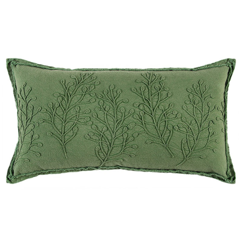 Coussin décoratif botanique 14 "x 26" jaune avec broderie, Vert