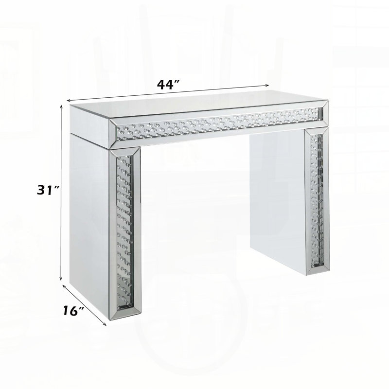 Bureau de coiffeuse en miroir avec incrustation de faux cristal et tabouret