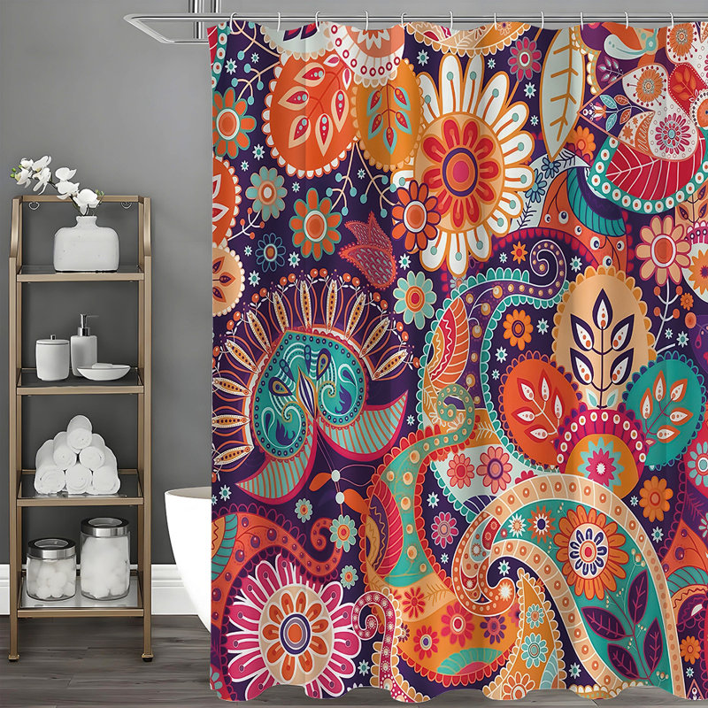 Rideaux de douche Boho avec crochets inclus, Orange