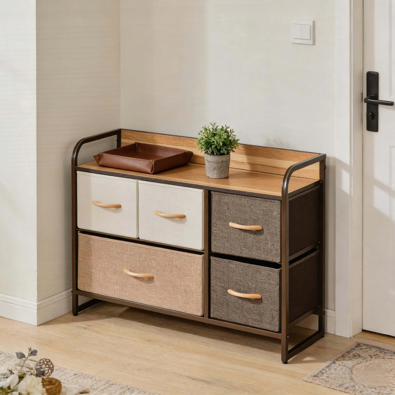 Rangement rustique pour la maison avec tiroirs en tissu pliables, érable