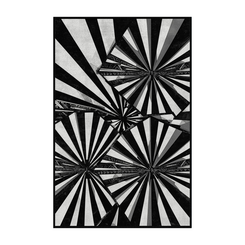 Tapis doux et moelleux de style art déco narbert en gris - reliure noire, 2 pi x 3 pi