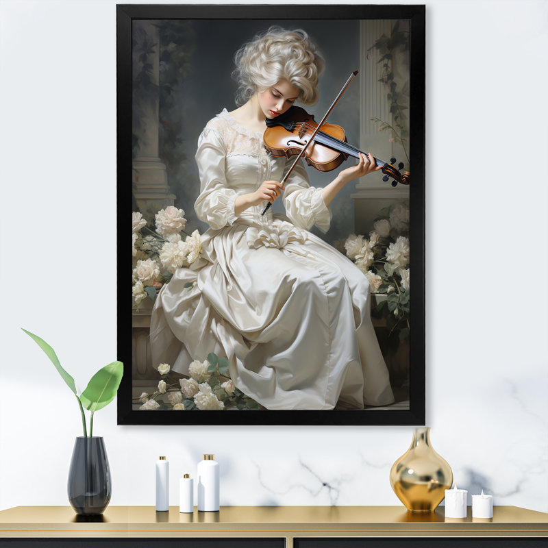 Sonate classique aux nuances délicates d'ivoire, H 32 po x l 24 po x P 1 po, Cadre simple noir