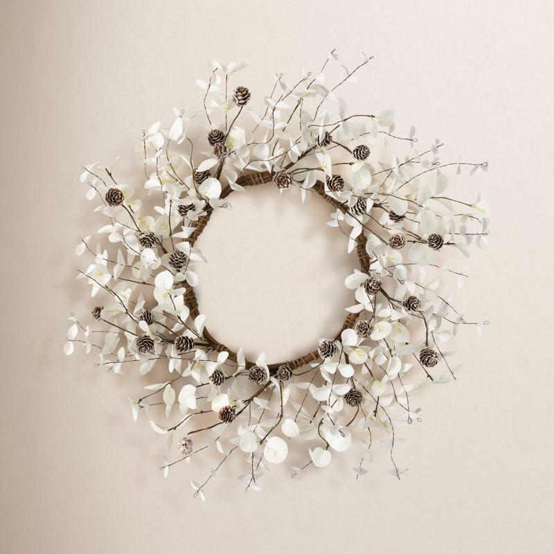 Couronne d'eucalyptus artificiel blanc 19 po