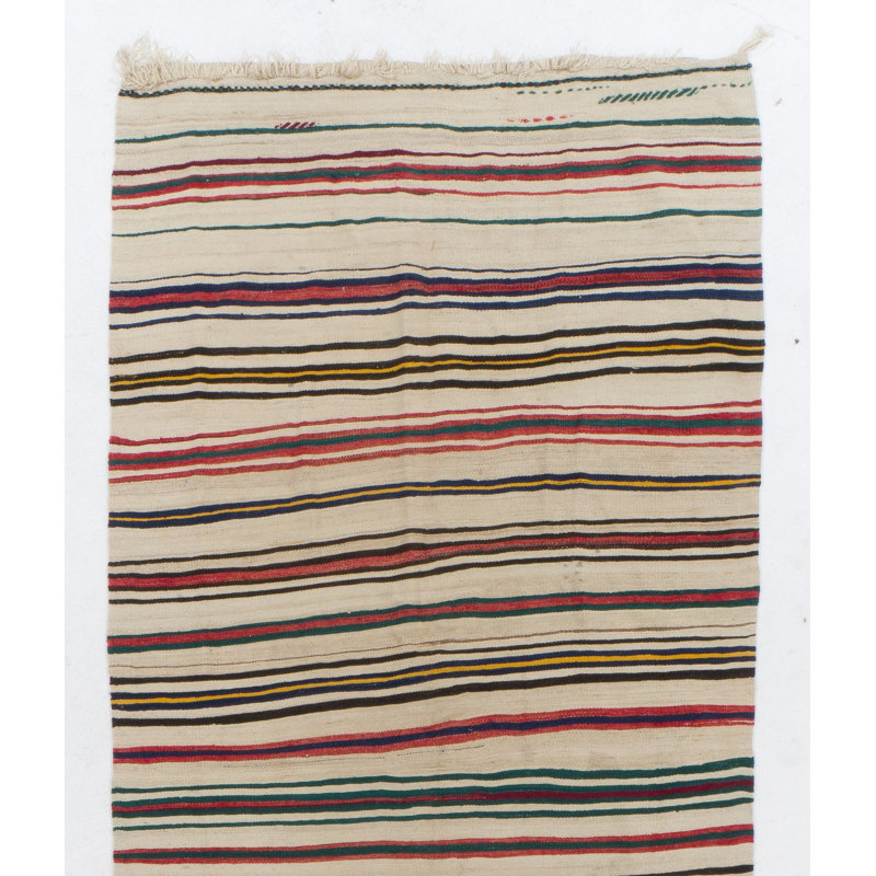 Tapis de couloir anatolien tissé à la main 5 pi x 13,3 pi Kilim (tissage à plat). 100% laine. Réversible