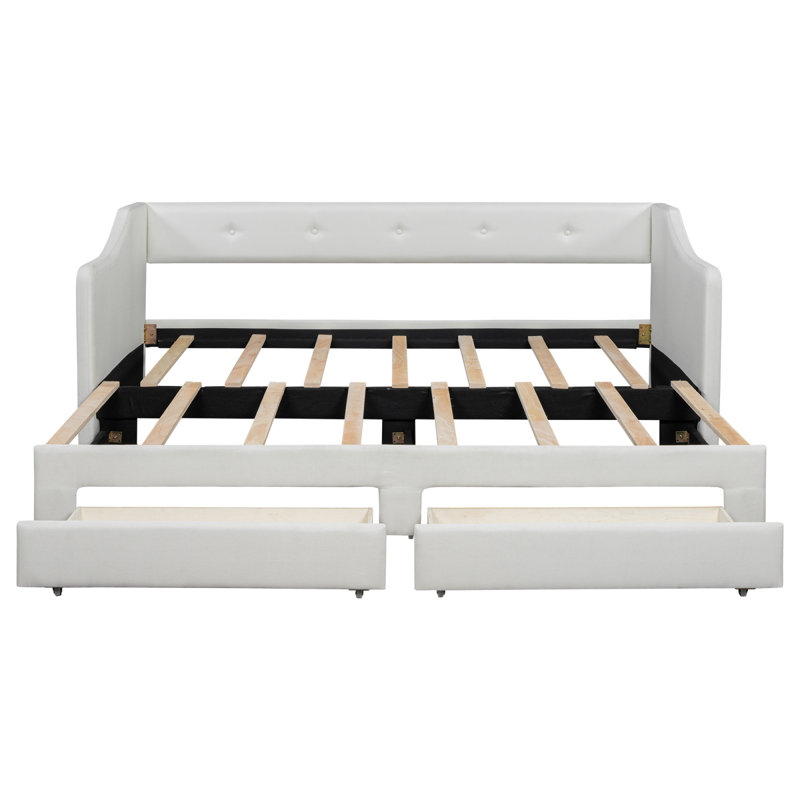 Twin Size Upholstered Daybed With Two Drawers, Beige, Beige, Twin