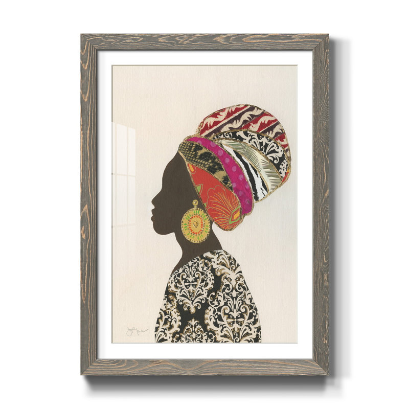 Silhouette de femme africaine II - reproduction encadrée sur papier, H 31,5 po x l 23,5 po x P 1,5 po, gris