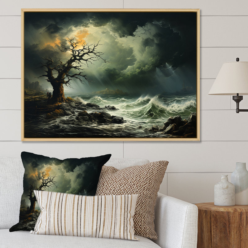 Green Windswept Drama Storm - Nautical & Beach Wall Decor, H 24 po x l 32 po x P 1 po, Cadre naturel flottant