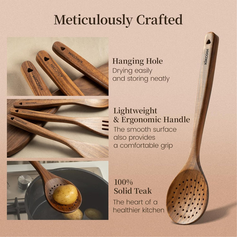 Ensemble d'ustensiles de cuisine 10 pièces, ensemble d'ustensiles de cuisine en bois, résistant à la chaleur antiadhésif, respectueux de l'environnement