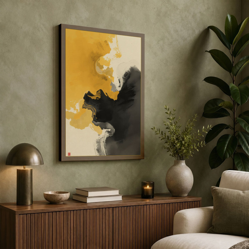 Ink and Gold Japandi - Wrapped Canvas, 24x16 - 61.0 x 40.6 cm, Sage Border