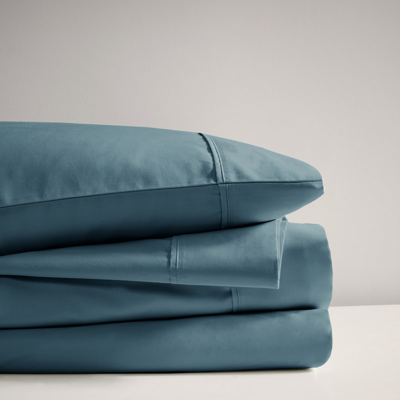 600 Thread Count Teal Cotton Blend Cooling Treatment 4-Piece Full Sheet Set, Full, Teal