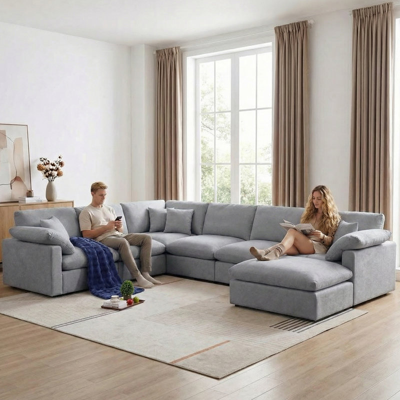 Canapé modulaire en coin surdimensionné 144 pièces 144 po Chenille, Chenille gris pâle