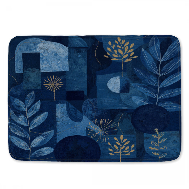 Tapis de bain abstrait bleu botanique, L 24 po x L 17 po