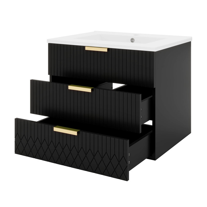 Meuble-lavabo 24 po avec lavabo et meuble-lavabo flottant 24 po, Noir