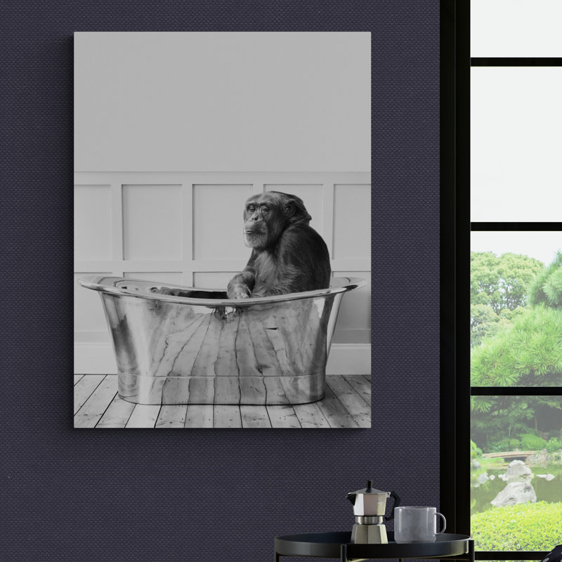 Chimp In Bath - Funny Bathroom Wall Art, 41cm H x 30cm W