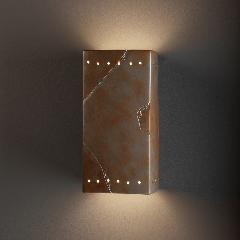 Julfikaar Ceramic Flush Mounted Sconce, Tierra Red Slate, No, 13.5" H x 7.25" W x 6.5" D